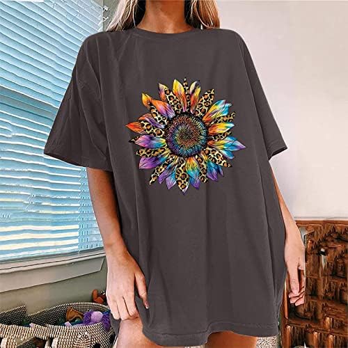 Camisa de blusa de verão no outono para meninas 2023 boat de manga curta Cotton Cotton Sun Sunflower Flor Graphic Brunch Top DC