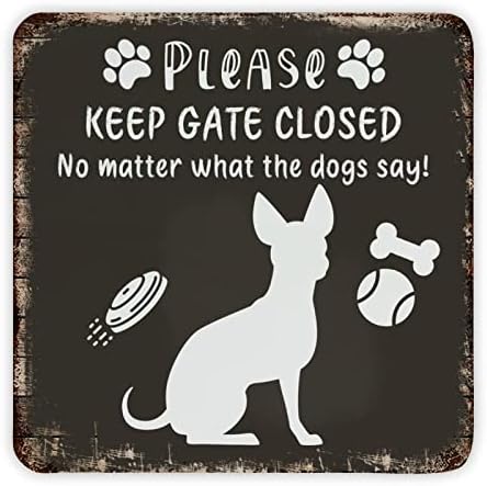 Printo de cão de cachorro engraçado, por favor, mantenha o portão fechado, pata de cachorro impressões enferrujadas cabide de porta