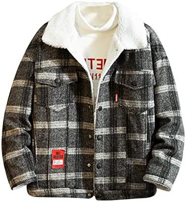 Jaquetas de camisa forrada sherpa para homens botões de lapela xadrez abaixo do coat de maior tamanho casual com manga longa inverno