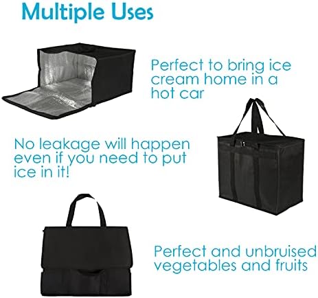 Sacos isolados, mantimentos reutilizáveis, sacola de compras térmicas, 3 pacote, preto, 16 x 13 x 9 , entrega de supermercado