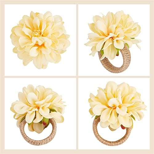 Crospire flor guardinha anéis de 6 anéis de guardanapo artificial amarelos anéis de guardana