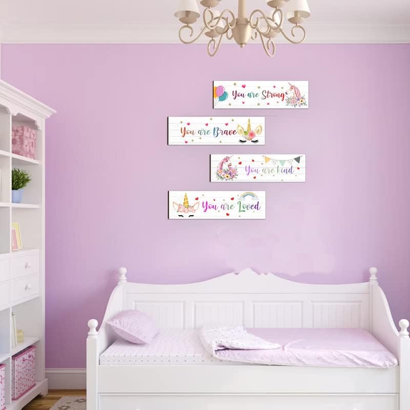 4 peças Unicorn Rainbow Wall Decor for Girls Room Unicorn Rainbow Arte da parede Motivacional pendurado sinal Pink Unicorn Quarto
