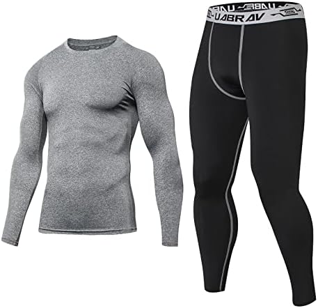 Maybecuy Men's 2pc Compression Conjuntos de camisa e calça Conjunto de treinos Treceras Treinando roupas de manga comprida