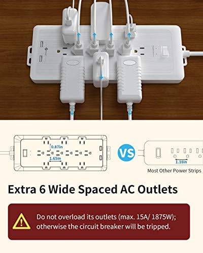 Extensão de 25 pés Protetor de ondulação longa 4000 Joules, NTONPOWER 12 Pontos Power Power Power Flat Plug com 2