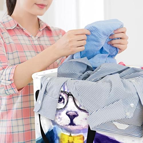 Moda aquarela aquarela gatos de gatos imprimem cesto de lavanderia dobrável, cestas de lavanderia à prova d'água 60l