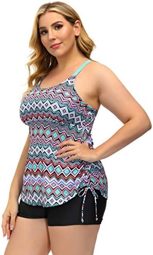 Hanna Nikole 2 peças Strapy Back Plus Size Tankini Swimsuits para mulheres Tommes Controle de roupas de banho de banho de banho