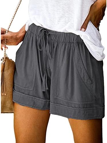 Shorts leves femininos de cintura elástica de cordão confortável shorts confortáveis ​​linho de verão casual calça de moletom