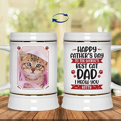 Urvog Photo Personalizada Feliz Dia dos Pais para o melhor gato do mundo, pai, eu mio a vocês 2 lados impressos caneca de café
