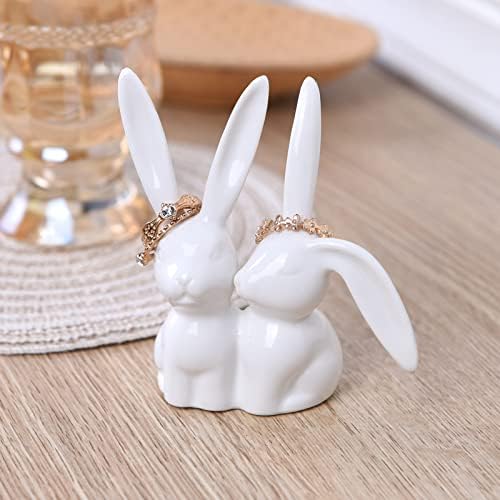 Yundu Ceramics Bunny Jewelry Ring Porta, suporte para noivado de casamento, suporte de jóias, decoração de sala de formigamento