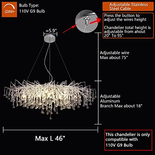 Lustre de cristal meerosee lustres de ramificação de prata lustres iluminando grandes tetos altos luminárias de luminárias