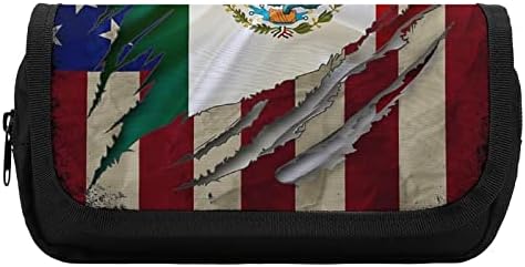 Bandeira do Vintage EUA México Caso de lápis de grande capacidade para vários saco de lápis Bolsa de armazenamento portátil