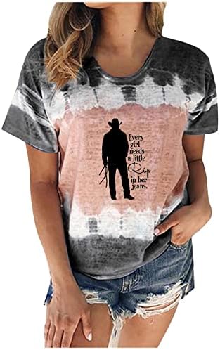 T-shirt de corante tie para mulheres vintage cowboy gráfico tee engraçado letra imprimir blusa de manga curta casual casual