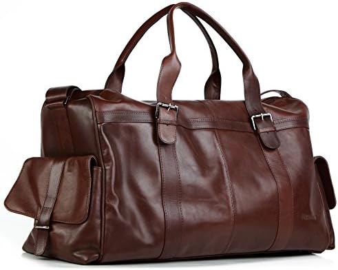 Feynsinn Real Leather Travel Bag Holdall Ashton XL Weekender Duffel Bag Distão durante a noite bolsa de couro de bolsa