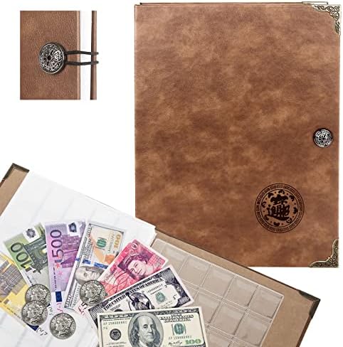 1Pack Coleção de moedas de couro grande material com 172 bolsos, álbum de organizador de armazenamento de porta -moedas de armazenamento