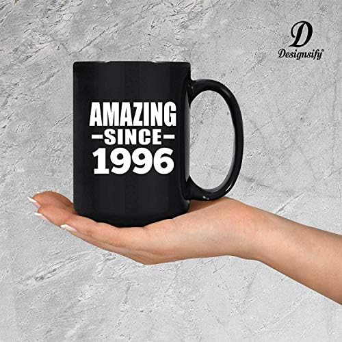 Designsify 27º aniversário incrível desde 1996, 15oz de caneca preta de café com xícara de chá com alça, presentes para aniversário de aniversário de Natal dos pais do dia das mães