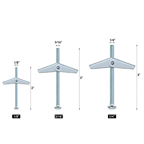 SUTEMRIBOR 1/8 polegada, 3/16 polegadas, parafuso de alternância de 1/4 de polegada e porca de asa para pendurar itens pesados