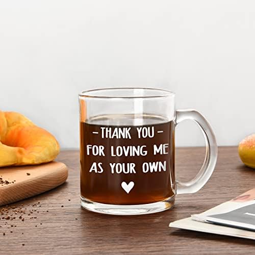 Modwnfy Glass Coffee Caneca para o padrasto madrasta stopmom sogra, obrigado por me amar como sua própria xícara de café, ideia engraçada de presente de natal para o rei