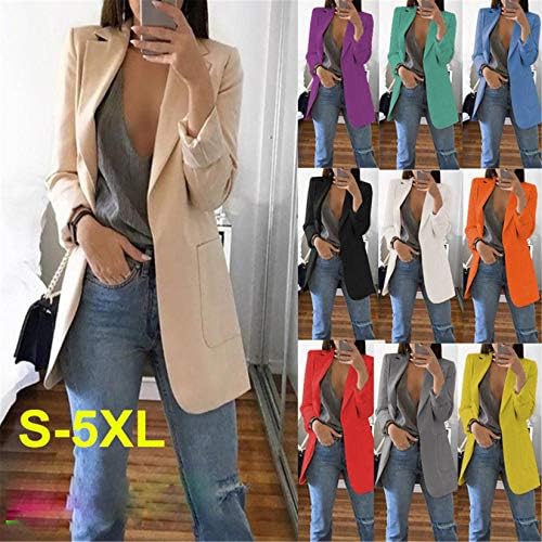 Andongnywell roupas para mulheres de manga longa coloração sólida blazer casual elegante sobretudo