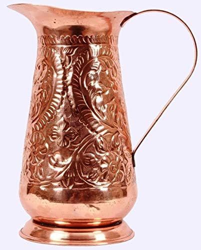 puro de cobre feito artesanal com relevo ayurveda em saúde benéfica que serve um jarro com 6 copos de vidro de vidro bebedores bebendo jarros de bebida