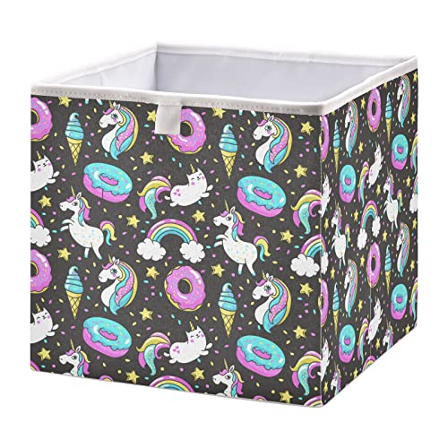 Unicorns donut arco -íris Bin cubos de armazenamento dobrável cubos de armazenamento cesto de brinquedos à prova d'água para caixas de organizador de cubos para berçário brinquedos infantis livros de armário Escritório de prateleira - 15.75x10.63x6.96 em