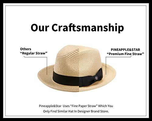 Pineapple & Star Genoa Fedora Bucket Sun Straw Hat Fine Braid Upf50+ Unissex