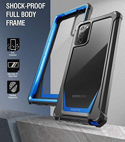 Série Poética Guardião Projetada para Samsung Galaxy Note 20 Case, capa de para-choque híbrida à prova de choque híbrida, sem protetor de tela embutida, azul/transparente