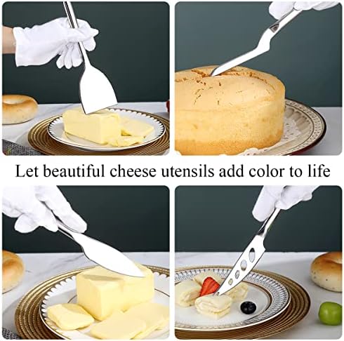 Faca de queijo Berglander Conjunto de 5 para todos os tipos de queijo, design ergonômico do cortador de queijo em aço inoxidável para garra e corte confortáveis, faca de espalhador de manteiga