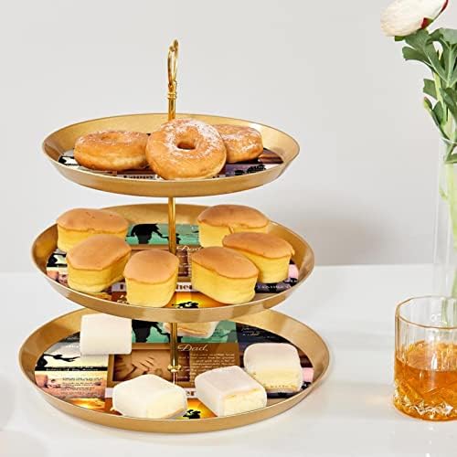 Exibição da torre de bolo redonda da xícara de bolo, suporte de sobremesa de plástico de 3 pastelaria, bandeja da torre de sobremesa para donuts de frutas de doces