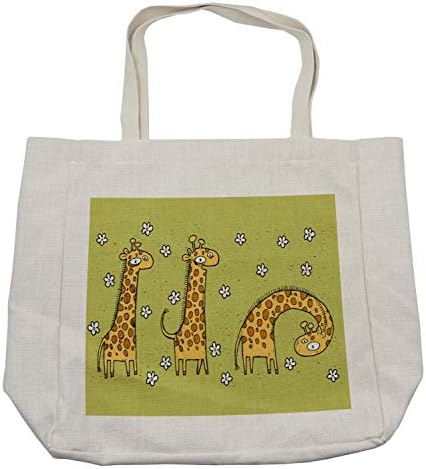 Bolsa de compras de Animal de Ambesonne, ilustração desenhada à mão de girafas em fundo com flores, bolsa reutilizável ecológica