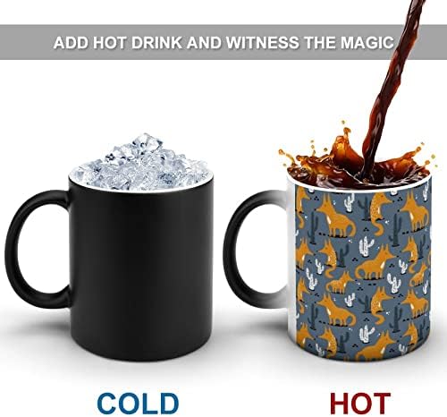 Raposas felizes e cactos personalizados caneca mágica, alteração de calor, alteração de copo caneca de café personalizada sensível ao calor