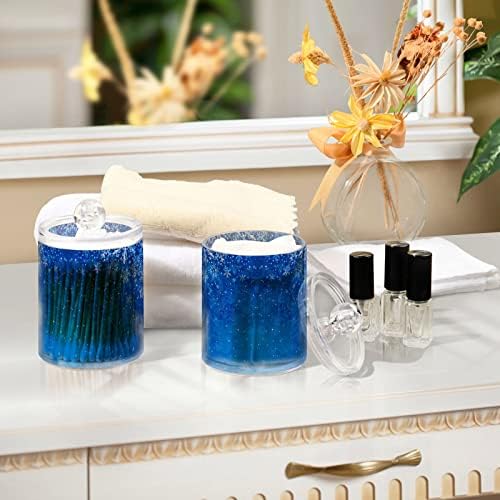 Alaza 4 Pack QTIP Dispensador Blue Christmas Bathrings organizadores de banheiro para bolas de algodão/swabs/almofadas/fio dental, frascos de boticário de plástico para vaidade