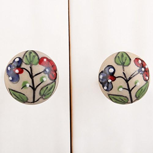 IndianShelf 2 peças Crescedor botões artesanais maçanetas de porta creme vintage manusear a gaveta da gaveta da gaveta de cerâmica de cozinha puxa botões de armário floral