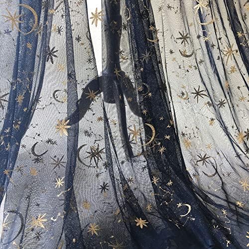 Tecido de renda de estrela dourada por The Yard Borderyer Stars Lua Lary Lace Tulle Fabric para Celestial Figurino Decoração