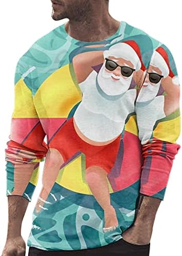 XXBR Christmas de manga longa camisetas para homens, Natal 3D gráfico Papai Noel