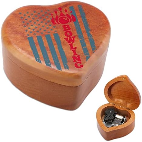 Bandeira de boliche de madeira box de madeira de corda em forma de coração estampado caixas musicais para aniversário de aniversário de dia dos namorados aniversário