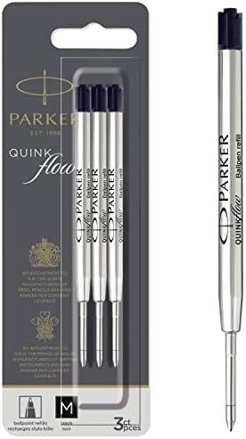 Parker Quinkflow Ballpond Pen Ink Reabils, Dica Média, Black, 3 contagem