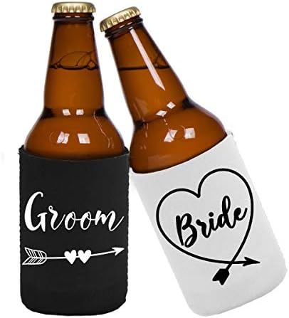 2 Funny Bride and Groom Lata Presentes para homens e mulheres-12 onças neoprene colapsível lata de cerveja bebida bebida