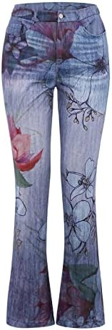 Calça feminina de guaaja alta calça de cintura alta calça de jeans larga de pernas largas florestas floral jeans longos