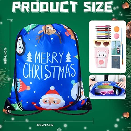 10 peças Sacos de presente de cordão de Natal grandes bolsas de meia presente safra de mochila Santa Backpack Saco de griper de presente de natal para decoração de festa de Natal, 12,5 x 16 polegadas