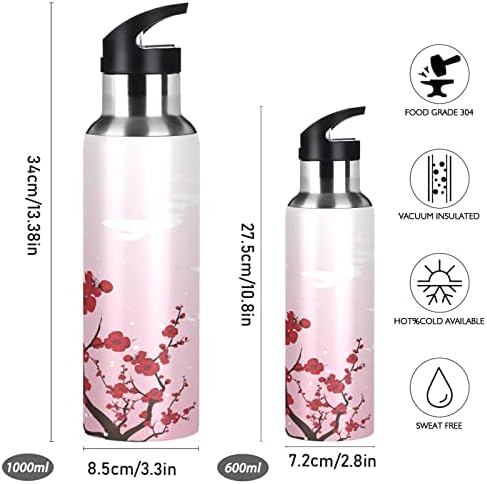 Alaza Blooming Plum-Tree Water Bottle com tampa de palha a vácuo Isolleless Aço Aço Anterior Thermo Flask Garrafa
