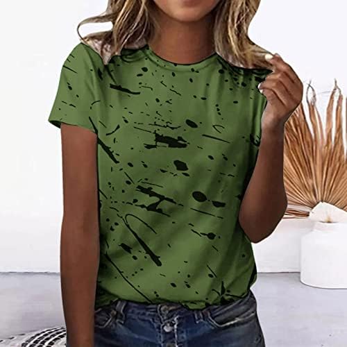 Tops de impressão de graffiti vintage para mulheres de manga curta de ajuste padrão Blusa casual de pistas de tripulante