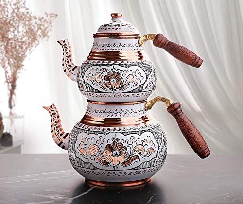 Lamodahome Made Cobper Turkish Tradicional Pot com alça de madeira não queimada e tampa, panelas de chaleira para fogão para
