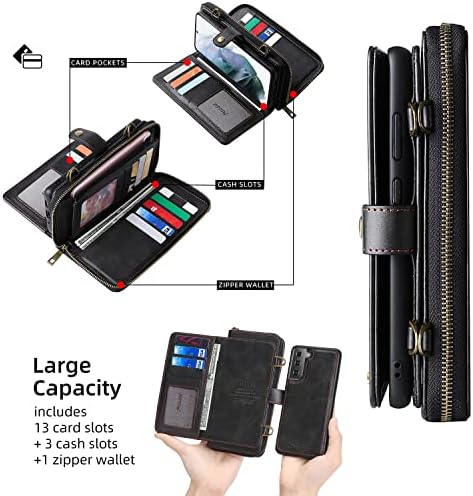Compatível com Samsung Galaxy S22 5G Caixa de carteira Crossbody Strapta de carteira de ombro e suporte de couro Multifuncional