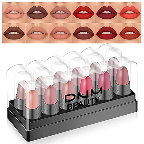 12pcs mini cápsula maquiagem batom pílulas mini conjunto, 12 cores foste batom maquiagem de maquiagem de maquiagem feminina marrom