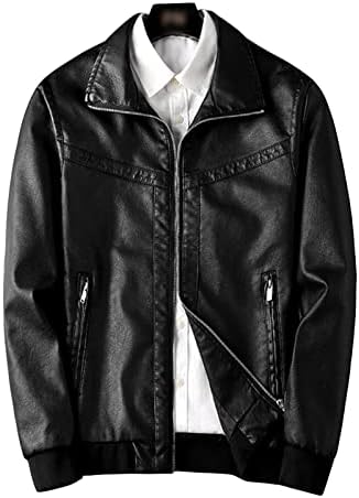 Maiyifu-Gj Men's Full Full Lapeel Leather Biker Jaqueta de cor sólida Casas de motocicleta de couro falso