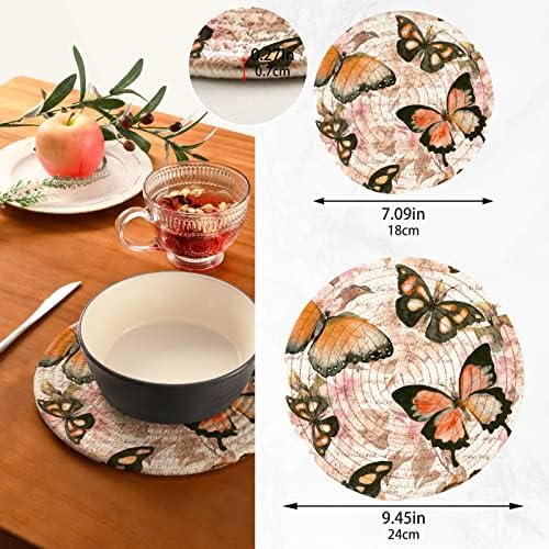 Flores Borboletas Ponte de texto Ponto de panela para trivins de cozinha para pratos quentes 2 PCs Resistentes a calor montanhas -russas elegantes trivets coants de algodão para bancadas cozinhar