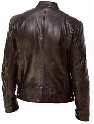 Jaqueta de couro falsa de couro falso de camisa de motocicleta vintage casaco de colarinho retro PU Stand com bolsos com zíper