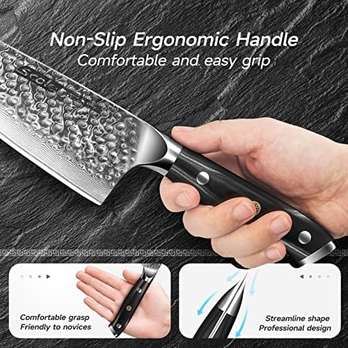 Scole® Damasco Chef Faca de 8 polegadas Pacote - Razor Sharp Chefs Knife 67 Camadas VG -10 Super Damasco Aço - Premium G10 Handle +