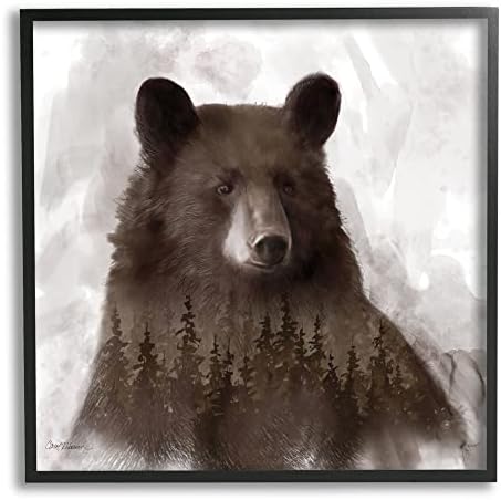 Stuell Industries Woodland Brown Urso Retrato Abstract Pine Tree Forest, projetado por Carol Robinson Black Framed Wall Art, 17 x 30,