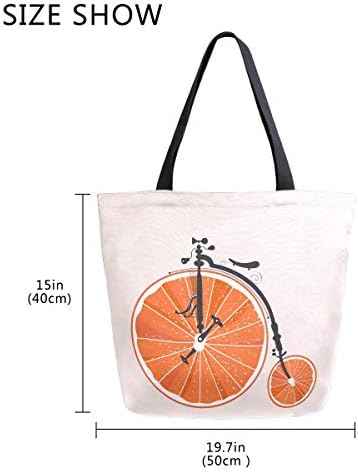 Moda Bolsas de Mercearia Casual Reutilizáveis ​​Rodas de Bicicleta Laranja Momen Mulheres ombro Tote Bag Canvas